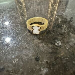 Gold Mesh Ring with White Bear Accent